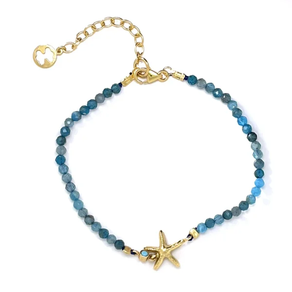 Χειροποίητο ασημένιο επίχρυσο βραχιόλι αστερίας απατίτης