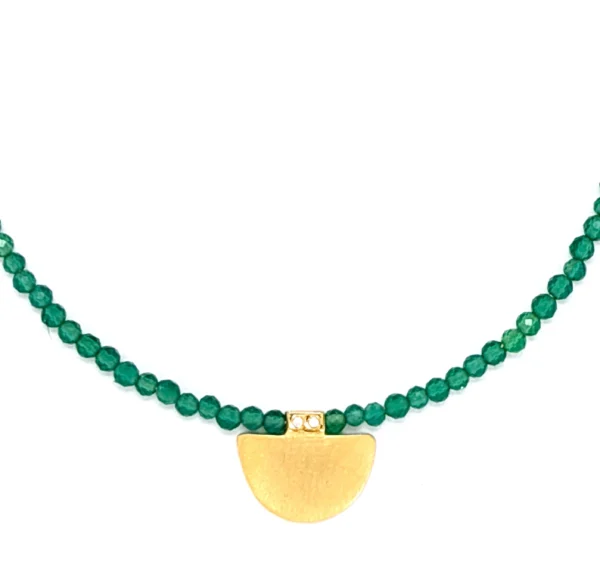 Χειροποίητο ασημένιο επιχρυσωμένο κολιέ μοτίφ με πράσινο αχάτη