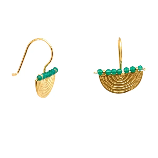 Χειροποίητα ασημένια επίχρυσα σκουλαρίκια κρεμαστά πράσινο αχάτη