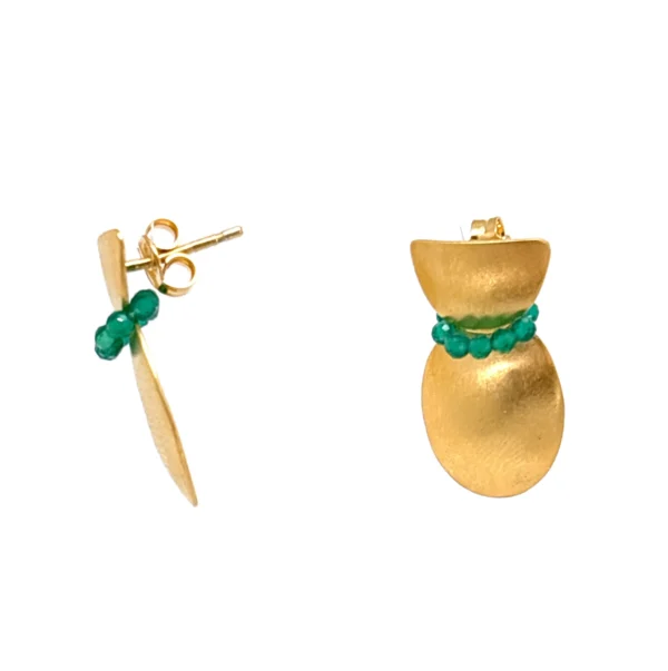 Χειροποίητα ασημένια επίχρυσα σκουλαρίκια πράσινος αχάτης