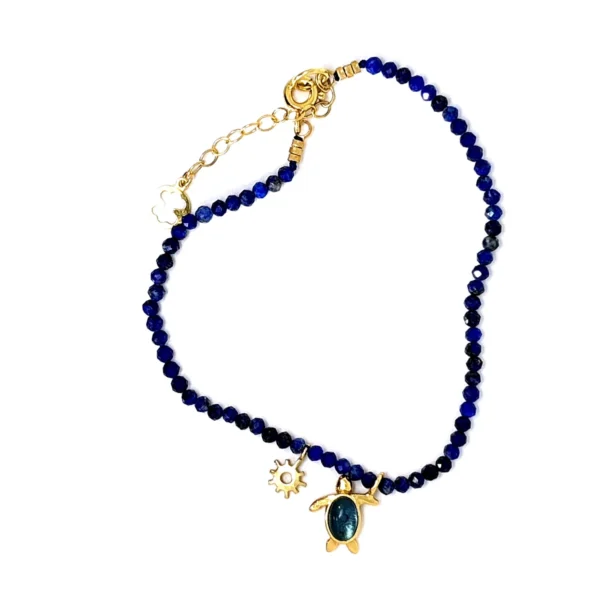 Χειροποίητο ασημένιο βραχιόλι μπλε χελώνα λάπις λάζουλι