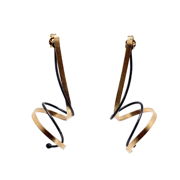 Ασημένια σκουλαρίκια διπλή κορδέλα επίχρυση και μαύρη οξείδωση