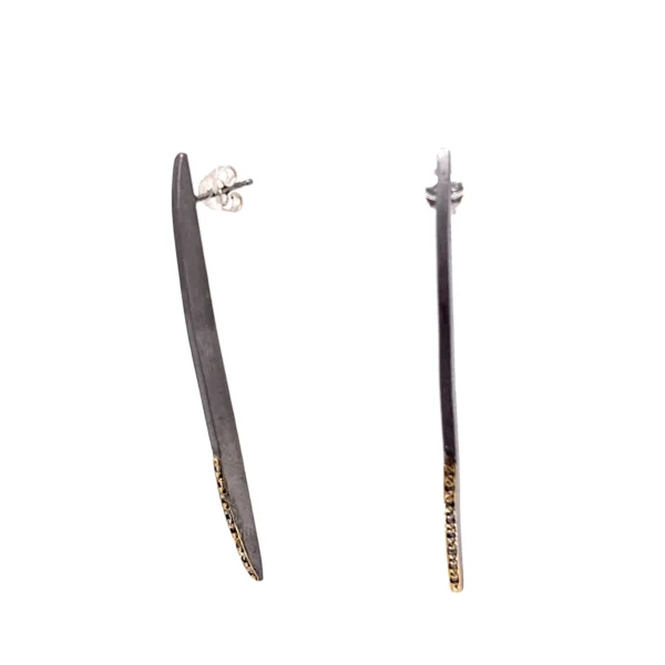 Χειροποίητα ασημένια οξειδωμένα σκουλαρίκια βέργα με χρυσό