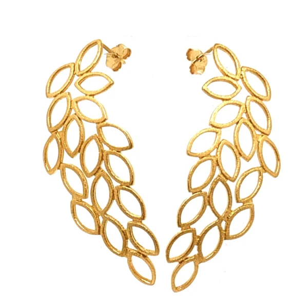 Χειροποίητα Ασημένια επίχρυσα σκουλαρίκια φύλλο μεγάλο