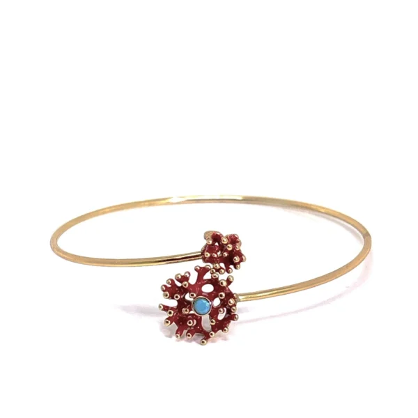 Ασημένιο επίχρυσο βραχιόλι διπλό κοράλλι με σμάλτο και τιρκουάζ