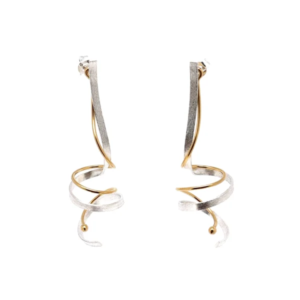 Ασημένια σκουλαρίκια διπλή κορδέλα ασημένια κι επίχρυση