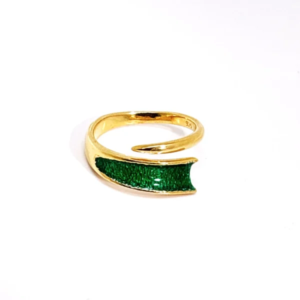 Χειροποίητο ασημένιο δαχτυλίδι σπιράλ επίχρυσο πράσινο