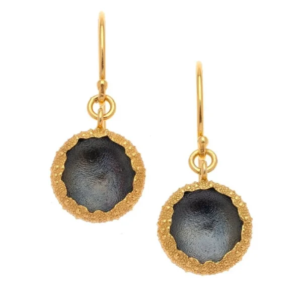Ασημένια σκουλαρίκια επίχρυσος αχινός με μαύρη οξείδωση