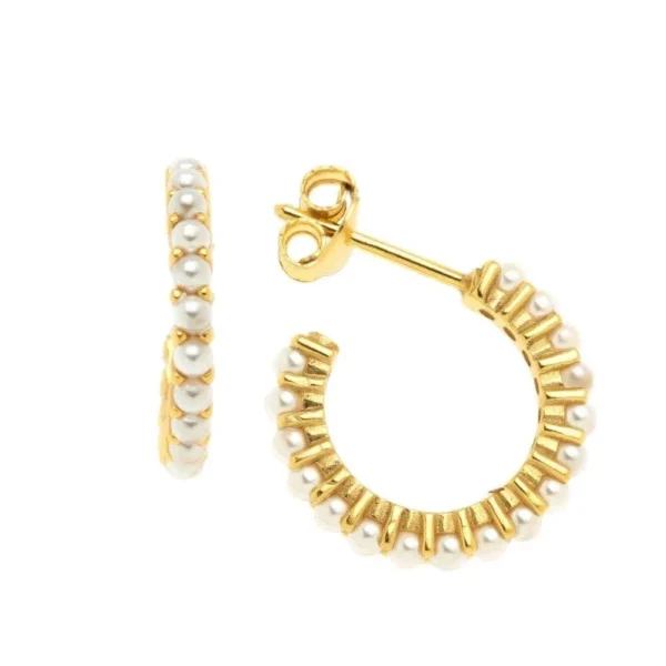 Ασημένια επίχρυσα σκουλαρίκια κίρκοι με μικρές πέρλες