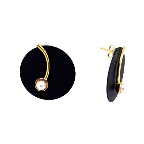 Χειροποίητα ασημένια επίχρυσα σκουλαρίκια κύκλος οξείδωση πέρλα