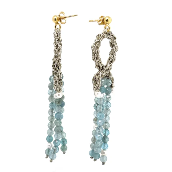 Χειροποίητα σκουλαρίκια ασημένιο επιχρυσωμένο νήμα αμαζονίτης