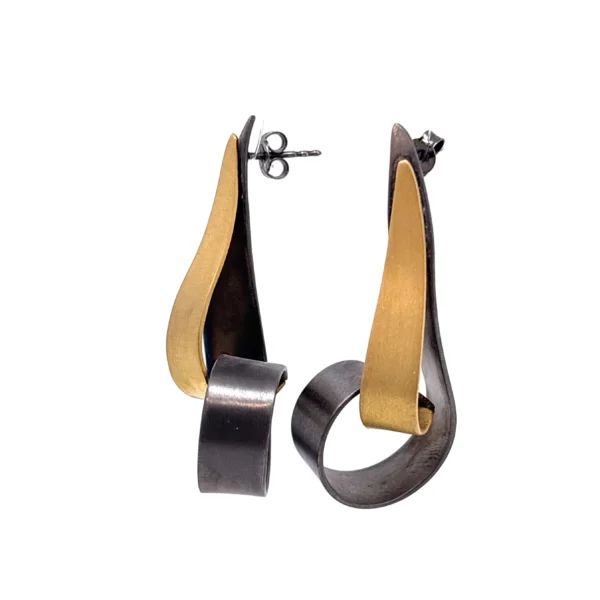 Χειροποίητα ασημένια σκουλαρίκια με καμπύλη επίχρυσα οξειδωμένα