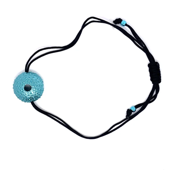 Χειροποίητο ασημένιο βραχιόλι αχινός τιρκουάζ με σχοινί