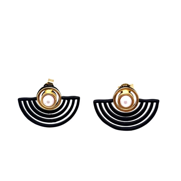 Ασημένια επίχρυσα σκουλαρίκια πέρλα οξειδωμένο ημικύκλιο