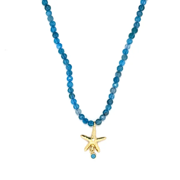 Χειροποίητο ασημένιο επίχρυσο κολιέ απατίτης τιρκουάζ αστερίας