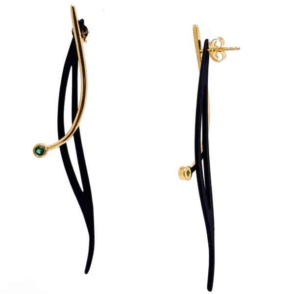 Ασημένια επίχρυσα σκουλαρίκια πράσινος κρύσταλλος διαμπερές φύλλο