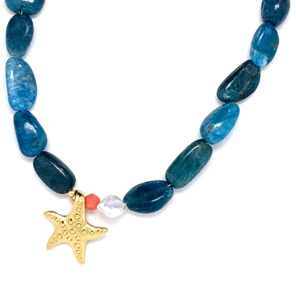 Ασημένιο επιχρυσωμένο κολιέ από ημιπολύτιμες πέτρες αστερίας