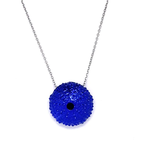 Χειροποίητο ασημένιο κολιέ αχινός μεγάλος μπλε