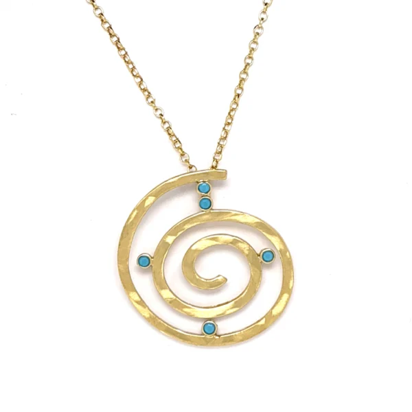 Χειροποίητο ασημένιο επίχρυσο κολιέ σπιράλ τιρκουάζ