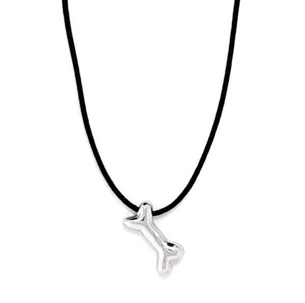 Χειροποίητο ασημένιο κολιέ προσαρμόσιμο με σκοινί κόκκαλο