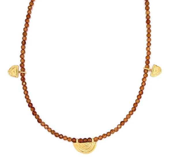 Χειροποίητο ασημένιο επίχρυσο κολιέ κορνεόλη τρία ημικύκλια