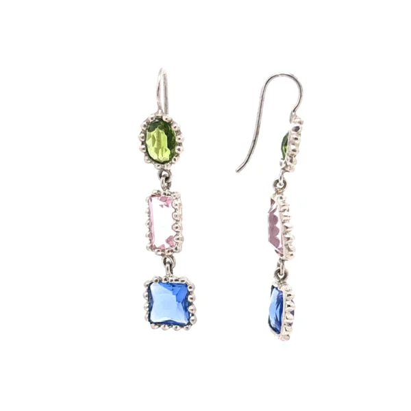 Ασημένια κρεμαστά σκουλαρίκια γεωμετρικά μοτίφ κρύσταλλοι