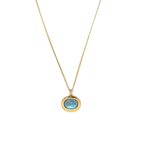 Ασημένιο επίχρυσο κολιέ οβάλ μοτίφ γαλάζιος κρύσταλλος