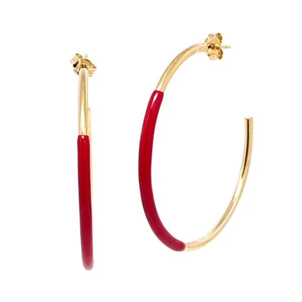 Χειροποίητα ασημένια επίχρυσα σκουλαρίκια κίρκοι κόκκινο σμάλτο