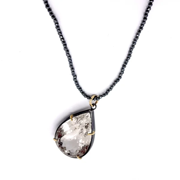 Koλιέ από οξειδωμένο ασήμι ρουτιλισμένο χαλαζία και αιματίτης