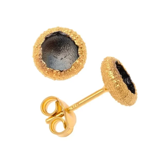 Ασημένια σκουλαρίκια καρφωτά επίχρυσος αχινός μαύρη οξείδωση