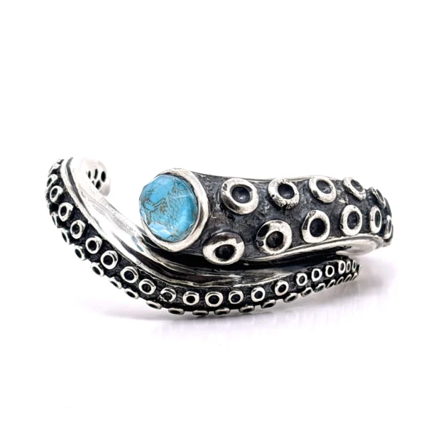 Χειροποίητο ασημένιο βραχιόλι πλοκάμι με πέτρα τιρκουάζ