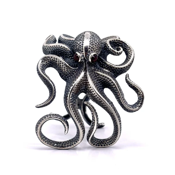 Χειροποίητο ασημένιο οξειδωμένο βραχιόλι χταπόδι γρανάδα