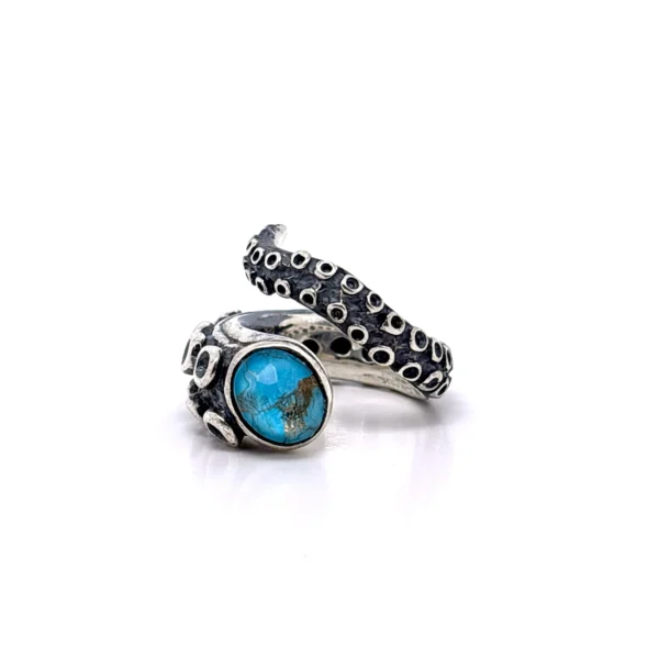 Χειροποίητο ασημένιο δαχτυλίδι πλοκάμι με πέτρα τιρκουάζ